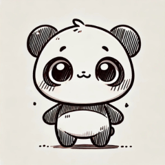 クリーム色の背景に描かれた、丸い目のパンダのイラスト